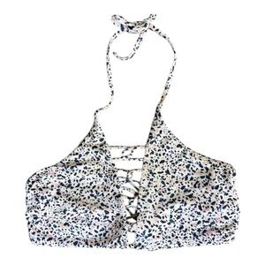 ATHLETA Lace-Up Halter Bikini Top Speckled Confetti Abstract Swim Separate Sz S